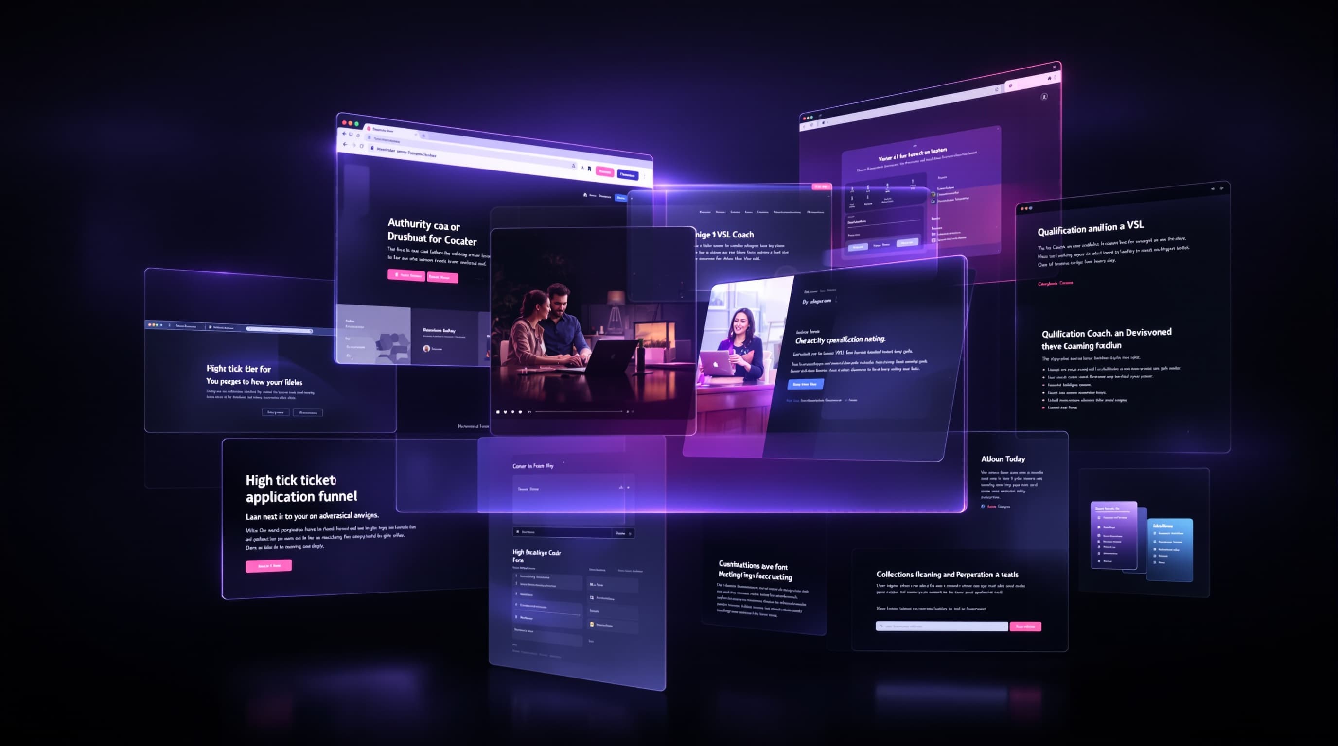 High-ticket coach application funnel AI-generated funnel collage